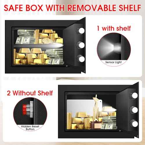 1.2 Cub Small Safes for Home, Anti-Theft Steel Security Home Safe Box with Combination Lock, Alarm System and Removable Shelf, Personal Document Safe for Money Medicine Valuables
