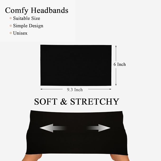 Sefiinh Wide Headbands For Women Stretch Headband Boho Head Bands Women's Hair Band Turban Workout Hairband Accessories Black Gray 6 Pack