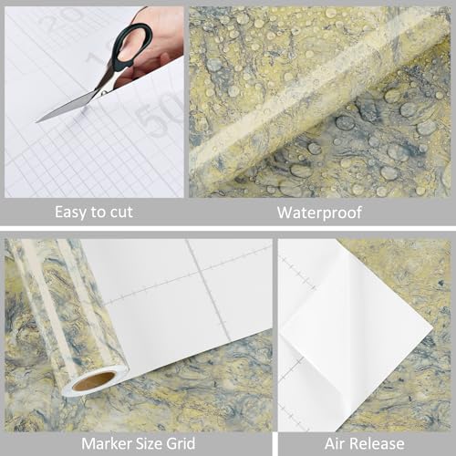 WESTICK Glossy Gold Marble Contact Paper for Countertops 15.8"x80" Yellow Marble Vinyl Wallpaper Peel and Stick Waterproof Granite Countertop Contact Paper for Tables Dresser Bathroom Sink Cabinets