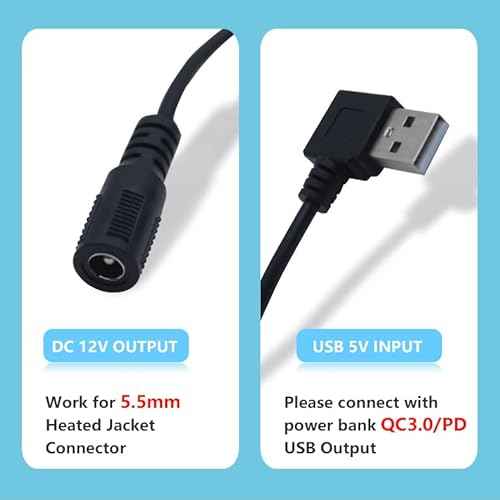 Heated Jacket Adapter Charger USB Voltage Step Up Cable for Milwaukee, M12, Snap-on, Metabo, Craftsman, AEG, Makita