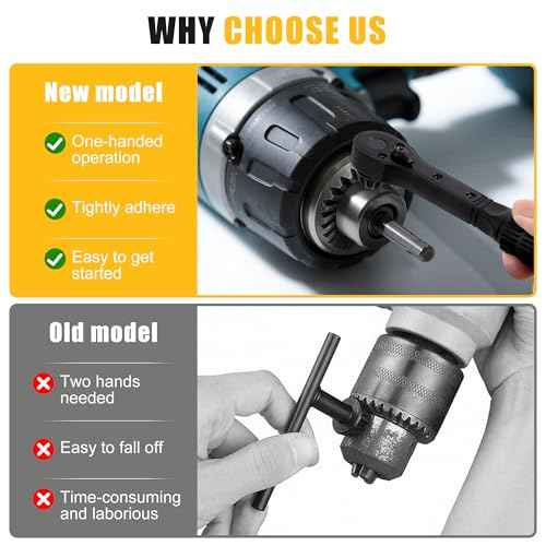 3-in-1 Ratchet Drill Chuck Key Wrench, Universal Chuck Key Replacement Tool for Drill, Universal Replacement Tool for Electric Drills & Power Tools with Extended Arm for Added Torque