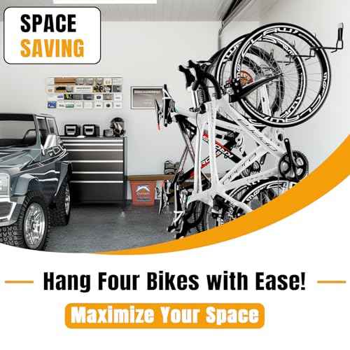 Wall Mount Bike Hooks Bike Hooks for Garage Vertical Bike Hanger for Indoor Use Heavy Duty with 8mm Thick Steel Frame 4PCS Storage System Black