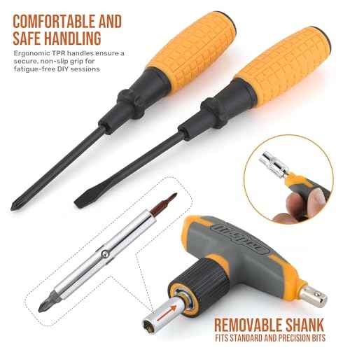 Hi-Spec 30pc Magnetic T-Handle Ratchet Wrench and Screwdriver Set. Small Compact Hand Tool Kit Set with Sockets for Home & Car & Office. Toolkit Starter Repairs in a Portable Tool Box Case