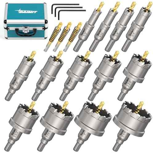 DAIMIT 19Pcs TCT Hole Saw Kit, 1/2"-2-1/8" Heavy-Duty Tungsten Carbide Hole Saws Kit for Metal, Stainless Steel, Iron, Wood, Plastic, with 3*Detachable Pilot Drill Bits and 3*L-Wrench