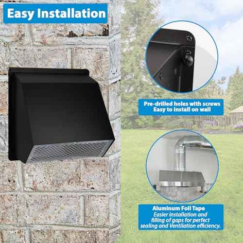 8 Inch Hooded Wall Vent with Screen and Damper,Exterior Wall Exhaust Vent Cover Cap, Wall Mount Exhaust Vent for Kitchen Range Hood HVAC Duct Dryer Ventilation and Outdoor Air Exhaust,Galvanized Steel