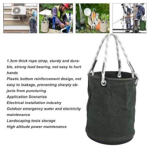 Canvas Bucket, 40x30cm 30KG Load Bearing Canvas Tool Organizer Plastic Bottom Work Bucket Tool Bag Nails Bolts Tool Organizer for Maintenance Work(green)