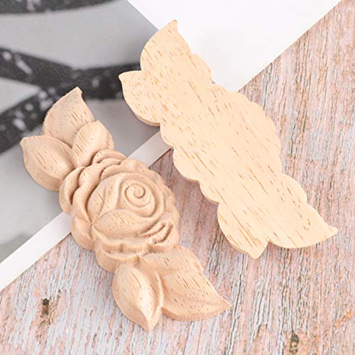 Artibetter 2pcs Wood Applique European Style Carved Corner Onlay Decal Rose Flower Door Cabinet Decoration for DIY Home Wall Decor 9x3.5cm