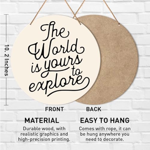 Muktoujaumai Nursery Wall Decor, Adventure Nursery Hanging Sign Decor Kids Room Wall Decoration Wood Sign for Playroom, Toddler Room, Toy Room, Classroom, The World Is Yours to Explore