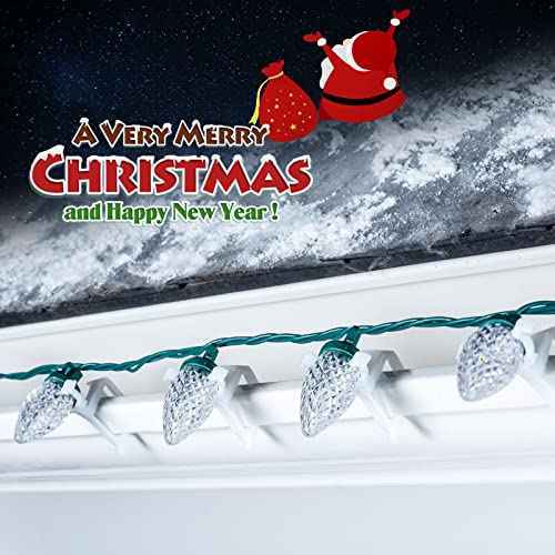 C9 LED Christmas Lights Outdoor, 68Ft 100 LED String with All in One Clips, Commercial Grade Waterproof Outdoor Christmas Lights for House Outside Roofline Xmas Decor, Pure White