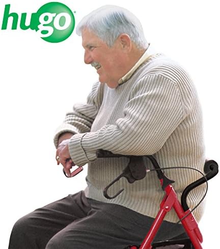 Hugo Mobility 700-961 Foldable Rollator Walker with Seat and Saddle Bag, Red