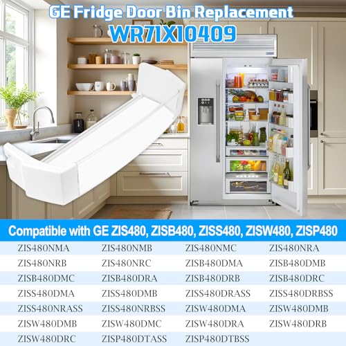 UPGRADED WR71X10409 Refrigerator Door Shelf Bin Compatible with GE Refrigerator Door Shelf PS651958 AP3185150 ZIS480 ZISB480 ZISS480 ZISW480 ZISP480 Series For GE Fridge Door Shelf Replacement