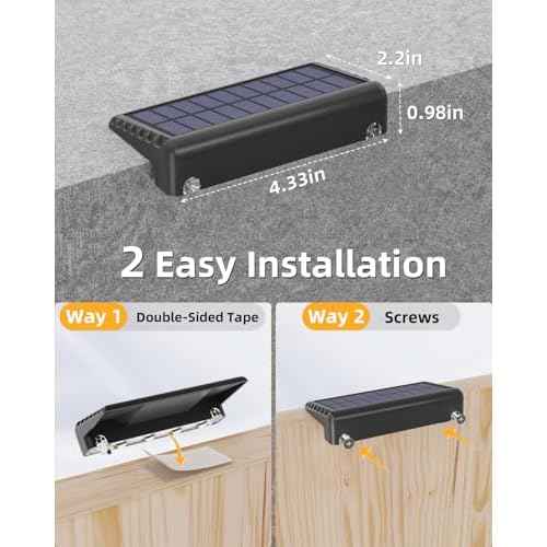 VOLISUN Solar Deck Lights 12 Pack, Warm White Glow LED Large Size Lamp, IP65 Waterproof Step Lights Outdoor for Deck, Step, Fence, Railing, Wall and Stairs (Black)