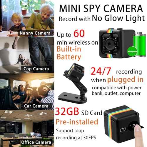 Spy Camera, No WiFi Security Camera with 32GB Memory Card,1080P FHD Small Cameras, Portable Mini Miniguard Cam with Night Vision, Motion Detection, Loop Storage, 360¡Æ Rotating Bracket