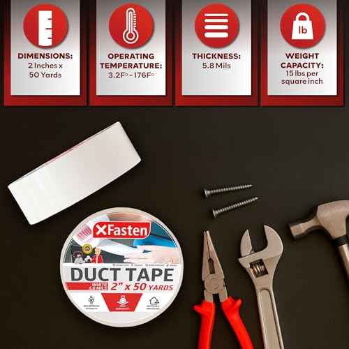 XFasten Duct Tape White, 2 Inches x 50 Yards, All-Weather Duct Repair Tape for Heavy-Duty Repair, Patching, Packing | High Tensile Strength & Shear Stress Resistance | Cold and Snow Resistant