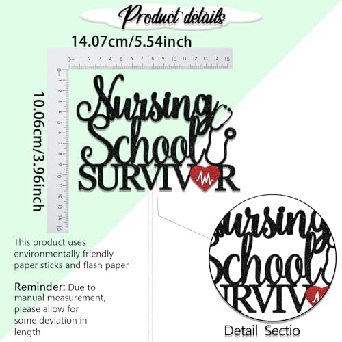 Nursing School Survivor Cake Topper 2025 Nurse Graduation Cake Decorations Congrats BSN/RN Cake Topper Medical School Grad Party Decor Supplies Black Red
