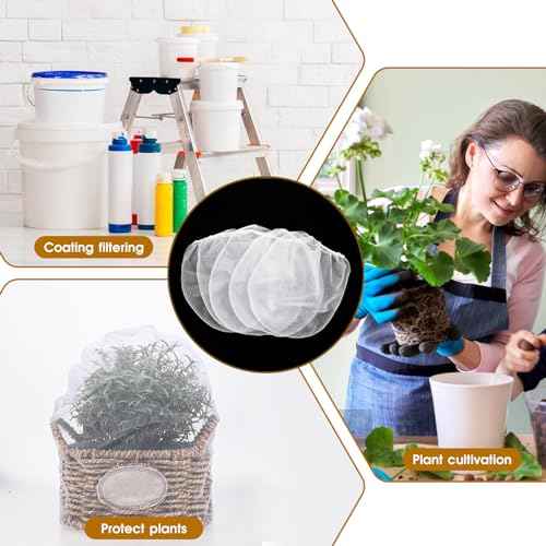 10Pcs Paint Strainer Bag, 1 Gallon Paint Filter with Elastic Drawstring White Fine Mesh Top Opening Nylon Mesh Filter for Paint Gardening