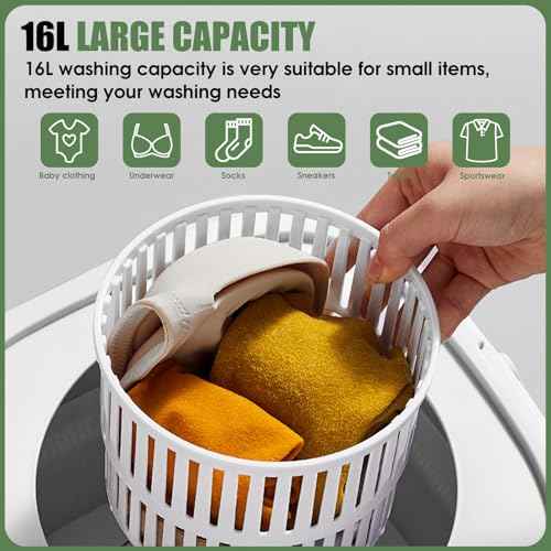 Portable Washing Machine 16L Mini Laundry Washer 3 Modes with Spin Basket Laundry Machine Cleaning Depth Underwear,Baby Clothes Small Shirt for Apartments Dormitories Hotels and Camping (Green)