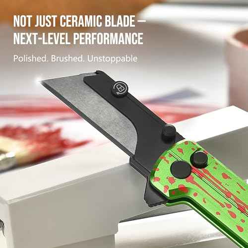 OKNIFE U1 Ultra Folding Utility Knife with Ceramic Blade, Lightweight 6061-T6 Aluminum Alloy Handle with Clip, Button Lock EDC Pocket Knife (Zombie Green)
