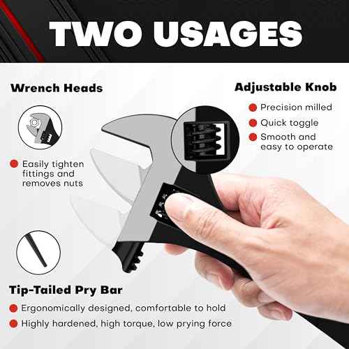 C&T 3-Piece Adjustable Spud Wrench and Pry Bar Set, Spud Wrench, Nail Puller, Claw Bar, Cats Paw Nail Puller, Universal Wrenches, 8In, 10In, 12In, CR-V, Suitable for Home Renovation and Woodworking