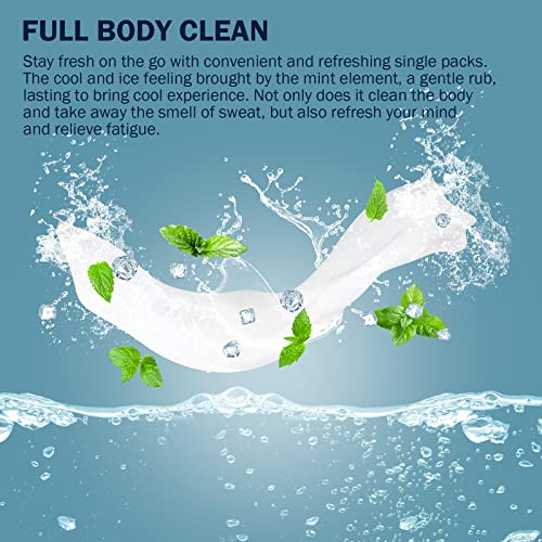 YAKAMOZ Large Body Wipes for Adults Bathing Waterless for Camping, Gym, Sport, Hiking, Travel, Daily Life, Refreshing Anytime Anywhere (Mint Chill, 50 COUNTS)