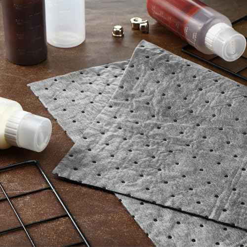 Hoolerry Oil Absorbent Pads Weight Dimpled Pad Garage Accessories Water Absorbent Mat Oil Spill Mat for Absorbing Protecting Home Garage Basement(15 x 17 Inch,Gray,100 Pcs)