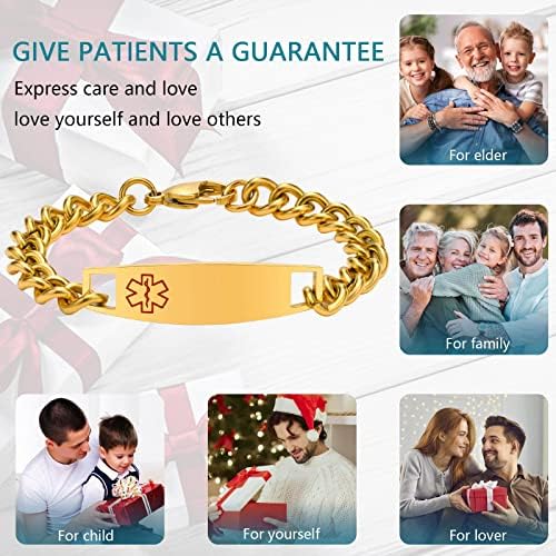 VNOX Medical Alert ID Bracelet - Mens Womens Stainless Steel ID Tag Medical Alert Emergency Bracelet,7.2/8/8.4 Inches