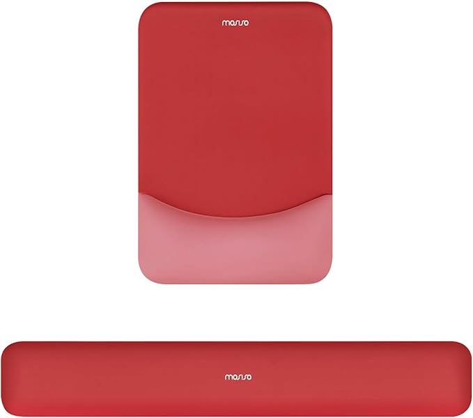 MOSISO Wrist Rest Support for Mouse Pad&Keyboard Set, Rectangular Ergonomic Mousepad Non-Slip Base Home/Office Pain Relief&Easy Typing Pad with Neoprene Cloth&Raised Silicone Lining, Red