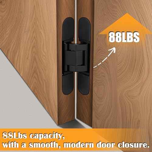 HBL' 2 Pack Hidden Door Hinges, 6 Inch Black Heavy Duty Hidden Hinges for Secret Doors, 3-Way Adjustable to Bulid Conceal Bookcase Door