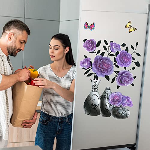 Supzone 3D Vase Stereo Flower Wall Stickers - DIY Purple Superposition Floral Decal - Removable Waterproof Art for Bedroom, Living Room, Offices, Study Room Home Decoration