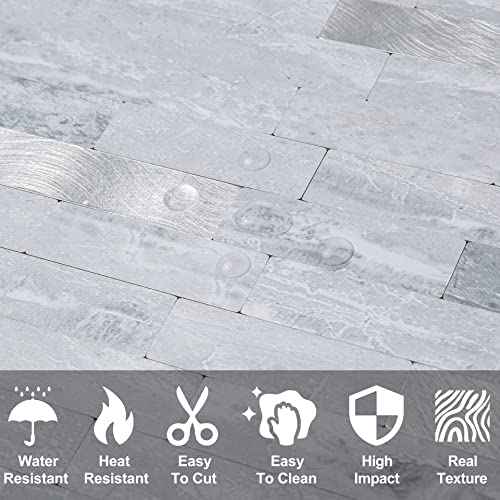 DICOFUN Peel and Stick Backsplash Tile, PVC Mixed Metal Stick on Backsplash Tiles for Kitchen and Bathroom (1, Light Grey & Metal Silver)