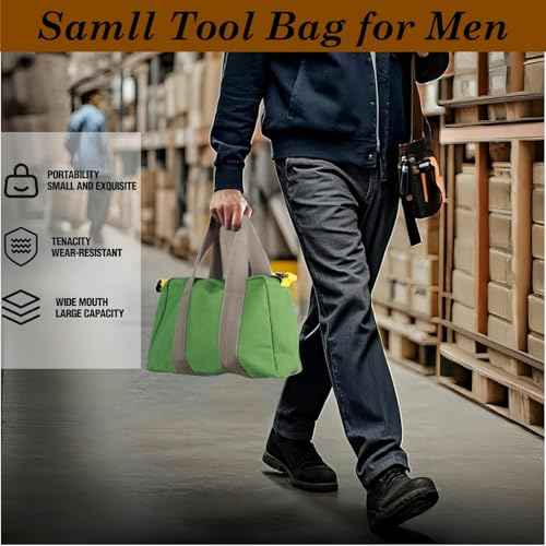 Small Tool Bag, Canvas Wide Mouth Tool Bag, Large Capacity Tool Bags for Men, Portable Home Tool Organizer for Storage Handbag for Screwdrivers, Wrench, Plier, Nails, Pliers Repair Hand Tools -12 Inch