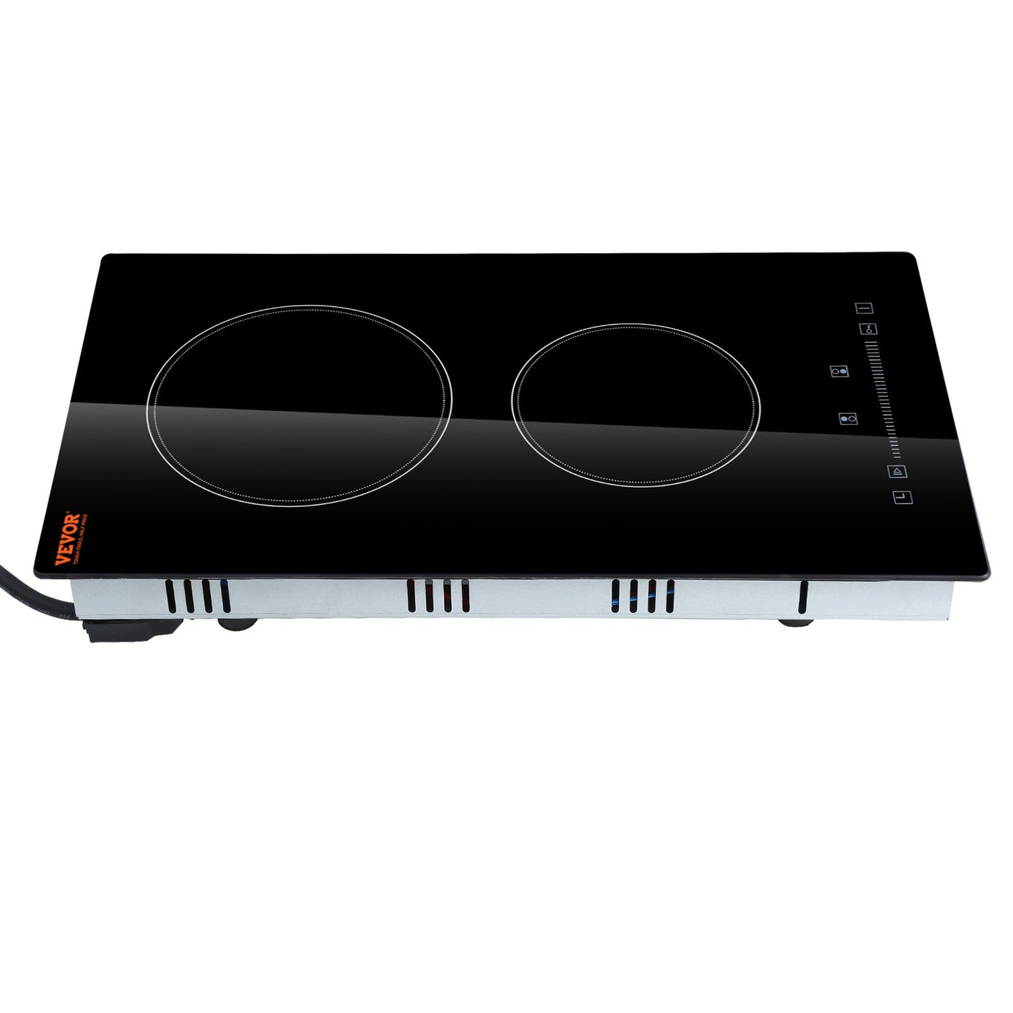 VEVOR Built in Electric Stove Top, 20 x 11.6 inch 2 Burners, 110V Glass Radiant Cooktop with Sensor Touch Control, Timer & Child Lock Included, 9 Power Levels for Simmer Steam Slow Cook Fry