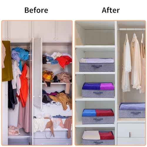 ZPXTI Storage Bins for Closet,Fabric Baskets for Closet Shelves,Fabric Organizer Bins with Handles for Organizing Sheets Sweaters Hats, 3-Pack