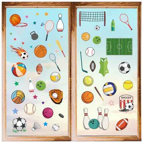 CRASPIRE 8 Styles Sports Wall Stickers PVC Ball Games Window Stickers Decals Waterproof Self Adhesive Cling Peel and Stick for Home Stairway Decoration Bedroom Living Room Kitchen Showcase