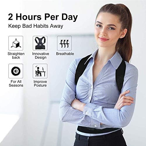 Thoracic Back Brace Posture Corrector - Magnetic Support for Neck Shoulder Upper and Lower Back Pain Relief - Perfect Posture Brace for Cervical Lumbar Spine - Fully Adjustable Belt (Black, Small)