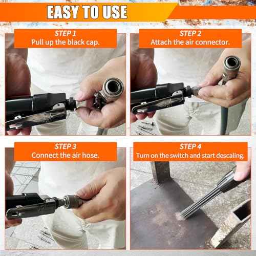 Compact Air Needle Scaler, 1/4" Air Powered Rust Paint Weld Remover Cleaner, 90psi Needle Scaler for Removing Lag Rust Paint and Dirt