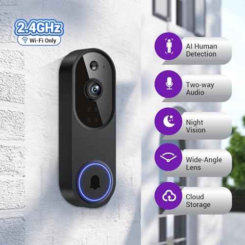 Smart Video Doorbell Camera with AI Motion Detection, Night Vision, Cloud Storage, 2 Way Audio, Battery Powered, 2.4GHz Wi-Fi Only