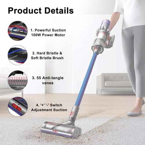 Garbage fighter High Torque Brush Head Replacement for Dyson V11 V15 V10 V8 V7 SV12 SV14 SV15 Vacuum Cleaners, Anti-Tangle Brush, Three Adjustable Suction Modes, Suitable for Hardwood Floor Carpets