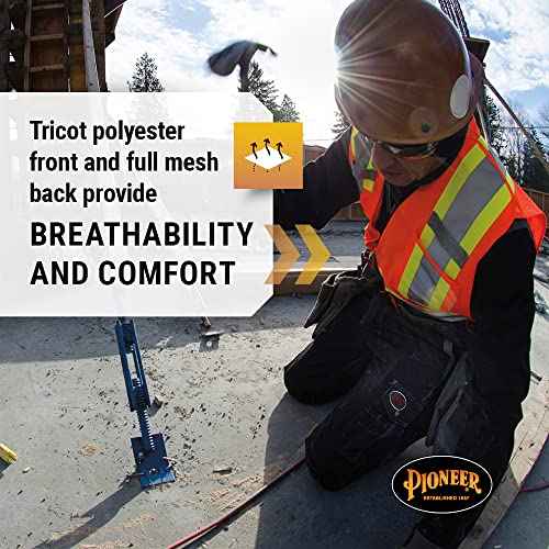 Pioneer Hi Vis Tear-Away Mesh Back Safety Vest for Me - Reflective Tape, 4 Pockets - Construction, Traffic, Security - Orange
