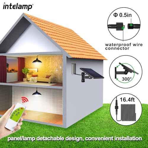 intelamp Solar Pendant Lights Indoor Outdoor, 2 Packs 4000mAh Gazebo Shed Chandeliers with Remote All Day/Night Mode 16.4Ft Hanging Warm White Lighting for Outside Barns Chicken Coop