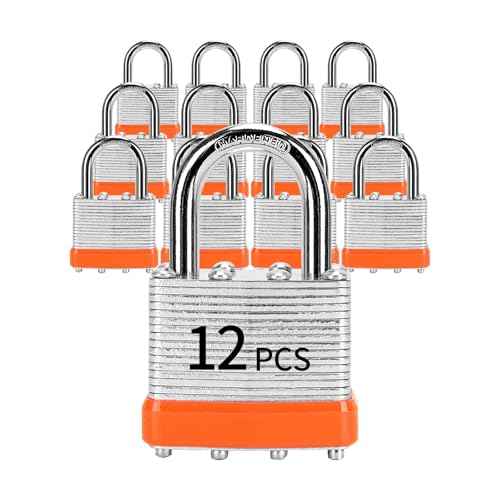 Padlocks with Same Key, LQYN 12 Pcs Laminated Keyed Padlock (1-9/16", 40mm), Keyed Alike Locks, Normal Shackle, for Storage Locker, Hasp Latch, Toolbox, Sheds