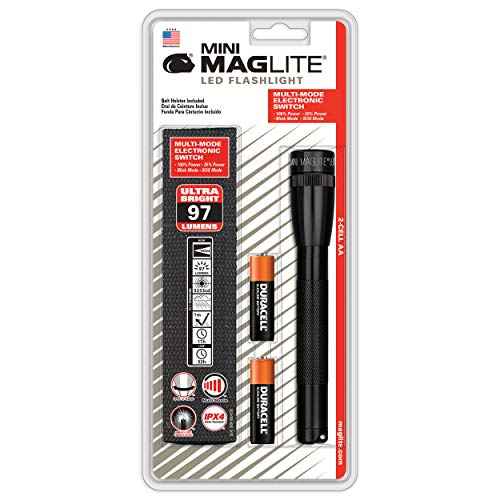 Maglite Mini LED 2-Cell AA Flashlight with Holster, Black, 6.5 inch, SP2201HLp