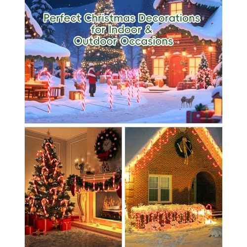 COOLWUFAN 24 Pack Christmas Candy Cane Lights, 17 in Outdoor Pathway Markers with Warm White LEDs, Holiday Decorations for Yard, Lawn, Garden, Walkway, Driveway, Christmas Party