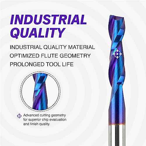 ZahyoX 1/4 Inch Shank Upcut Spiral Router Bit, Nano Coated Solid Carbide Straight CNC End Mill for Wood, 1/4 Dia x 1 CL x 2-1/2 OVL, 2 Pack