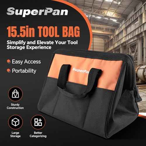 15-Inch Heavy Duty Tool Bag, Portable Empty Tool Box Organizer Storage, Toolbox Organization, Soft Handle Carrying Toolbag with Large Zipper, 40lb (Orange)