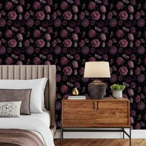 Dark Floral Peony Wallpaper Contact Paper for Cabinets and Drawers Renter Friendly Removable Gothic Waterproof Self Adhesive Botanical Vintage Thick Vinyl Bathroom Flower Walpaper 17.7"x 70.8"