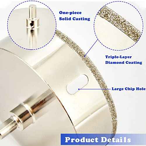 3 1/4 Inch (85mm) Diamond Hole Saw with Pilot Bit, Diamond Tip Coated Bits 3.25" for Drilling Porcelain Tile, Granite, Ceramic, Marble, Glass, Stones, 1 3/8" Depth of Cut