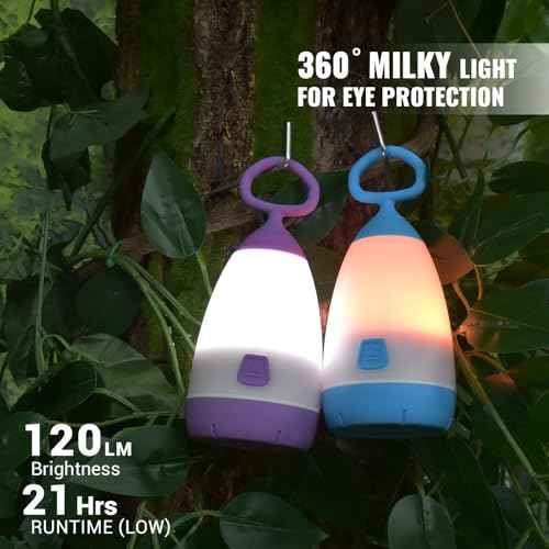 Kids Camping Lantern & Night Light Battery Powered, 360¡Æ Eye-Safe Light (AAA Included), IPX4 with RGB Modes Portable for Outdoor, Emergency , Gift for Children (Purple+Blue 2 Pack)