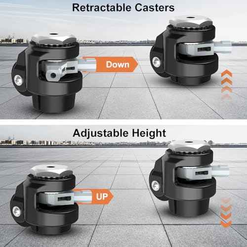 Leveling Stem Casters, Heavy Duty with Upgraded Handle Design, 360 Degree Swivel Caster Wheels, Adjustable Casters with Feet for Workbench 2200 LBS Capacity