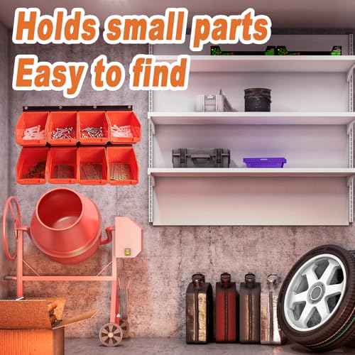 Garage Storage Rack with 8 Bin Wall Mounted Parts Storage Bin 2 Rails Hardware Organizers for Workshop Garage Shop (Yellow)